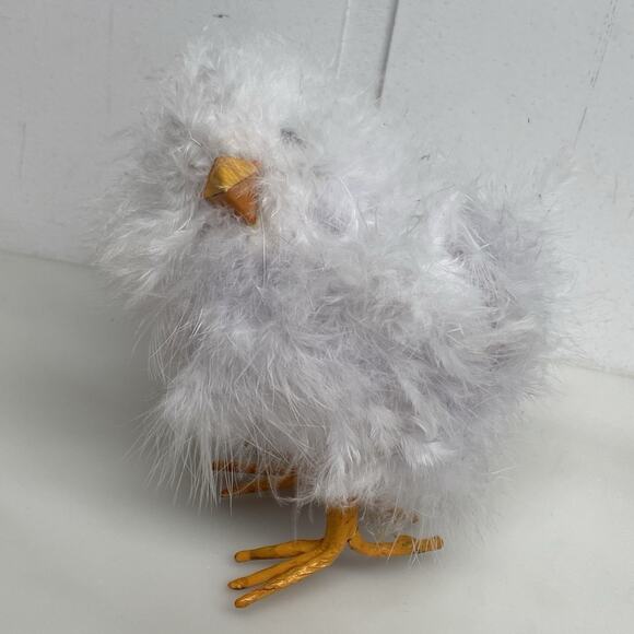 Fuzzy Chick Figurines Easter Spring Kitschy Kitsch Feathered set 3 - READ - Picture 6 of 8